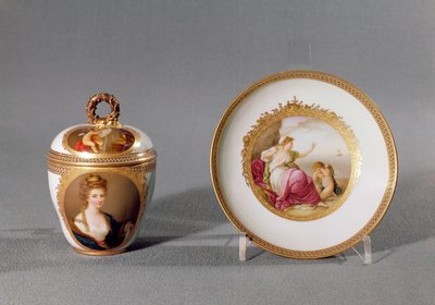 Meissen cup, cover and saucer, painted by Angelica Kauffmann (1741-1807) by German School
